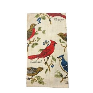 Vintage Linen Bird Print Cardinal Blue Jay Tanager Tea Towel